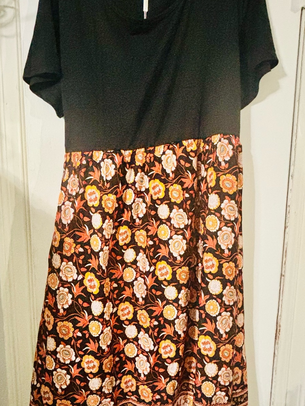 Casual Black Dress with Orange Floral Skirt